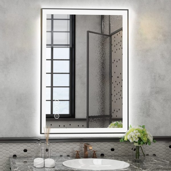 DP-FRAMED-001 28x36 Framed LED Lighted Bathroom Mirror