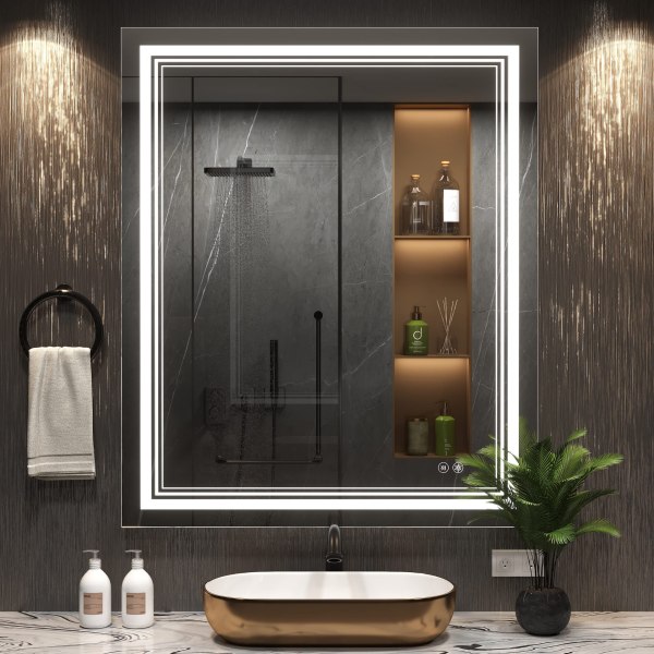 DP011 36 x 28 Backlit Anti Fog LED Frameless Bathroom Mirror